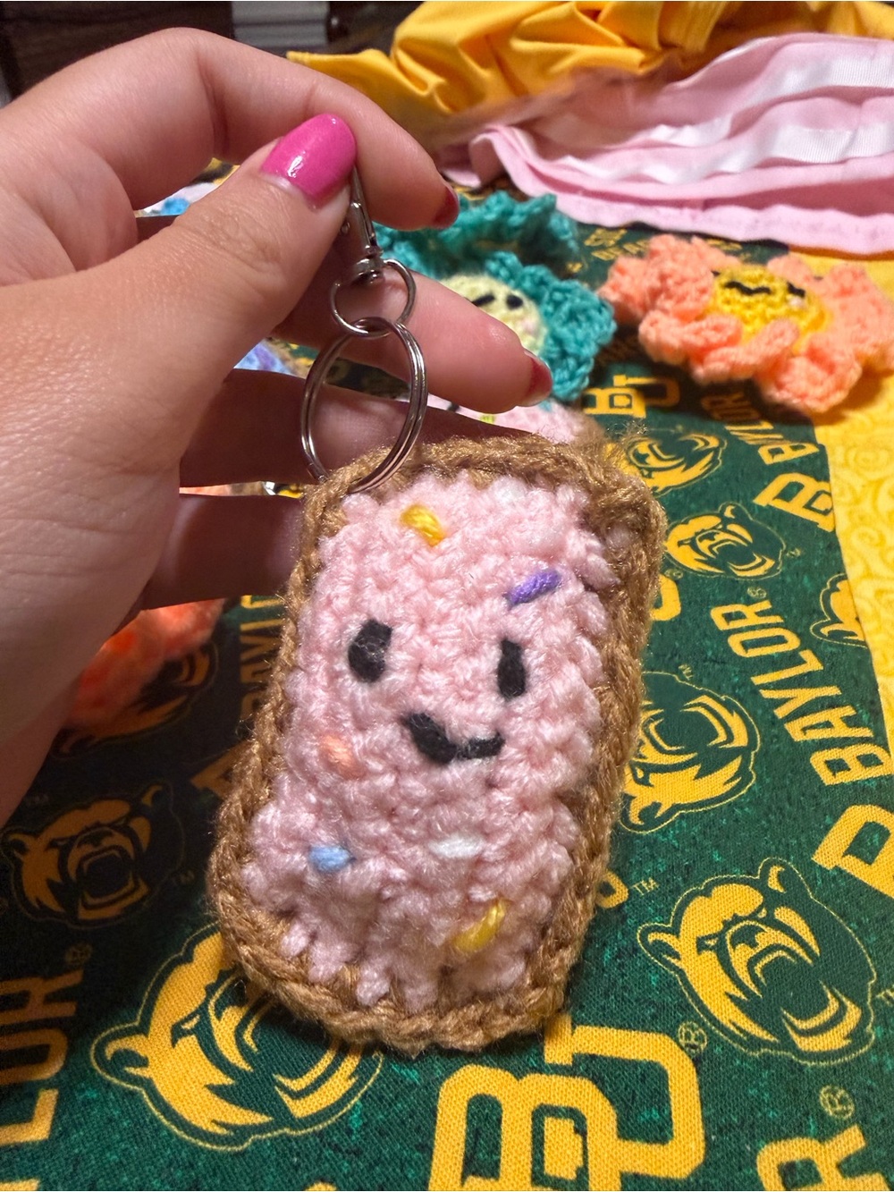 Handmade Pink Sprinkle Toy Keychain - Cute Crochet Kids Accessory pop tart